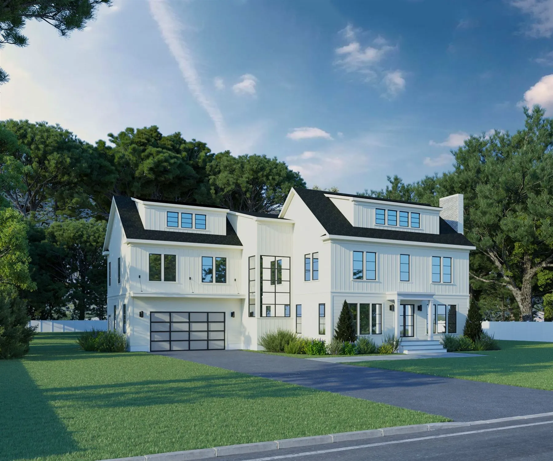Rendering of a white colonial with a modern addition