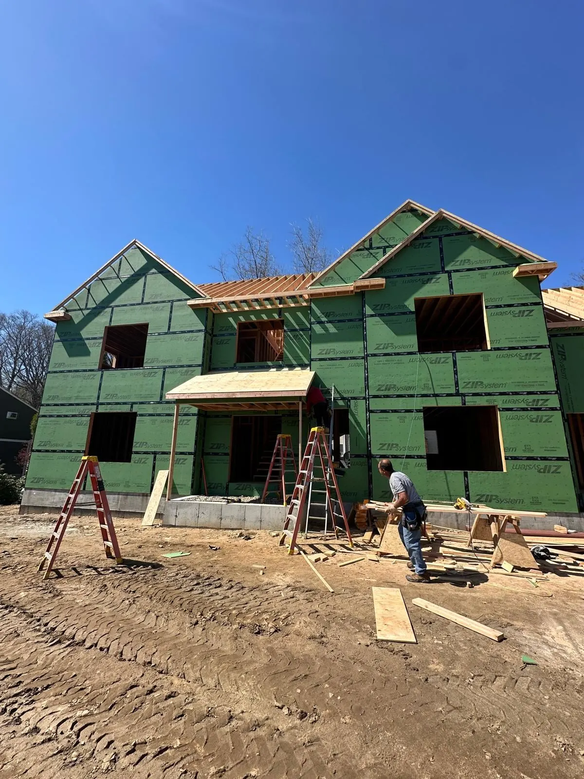 New home framing and sheathing under construction